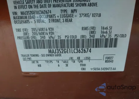 2020 Ford Ecosport Se from USA, damaged, VIN MAJ3S2GE1LC362674